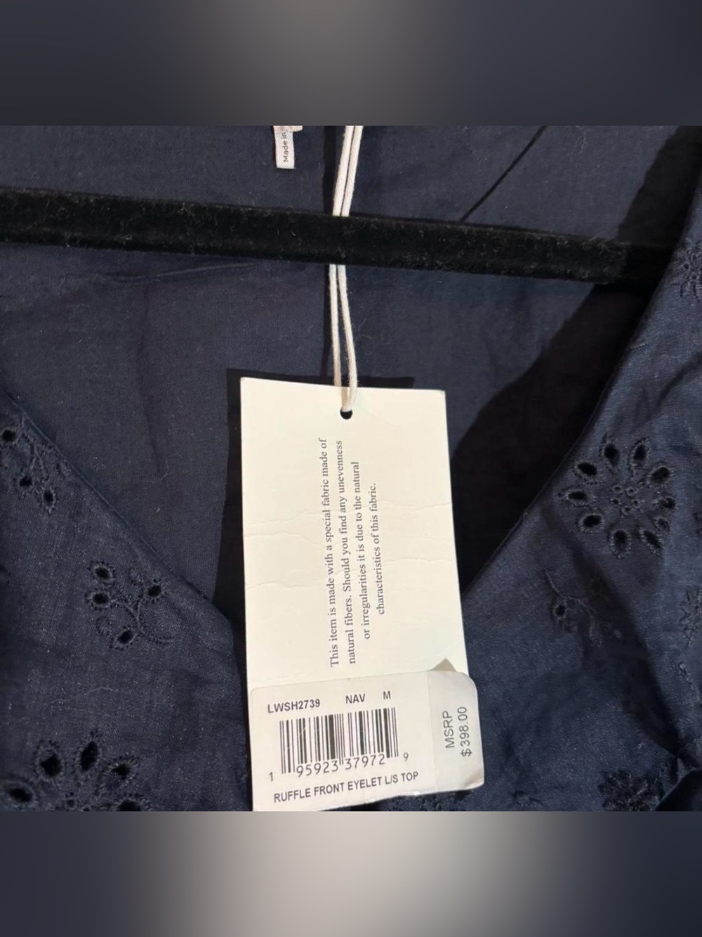 Frame Navy Eyelet Ruffle Peplum Top - Picture 3 of 5